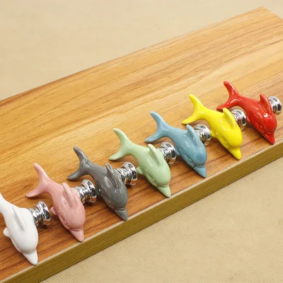 

Colorful Dolphin Knobs Ceramic Drawer Knob Pulls Kids Dresser Handle Pull Kitchen Cabinet Door Knob Child Blue Green
