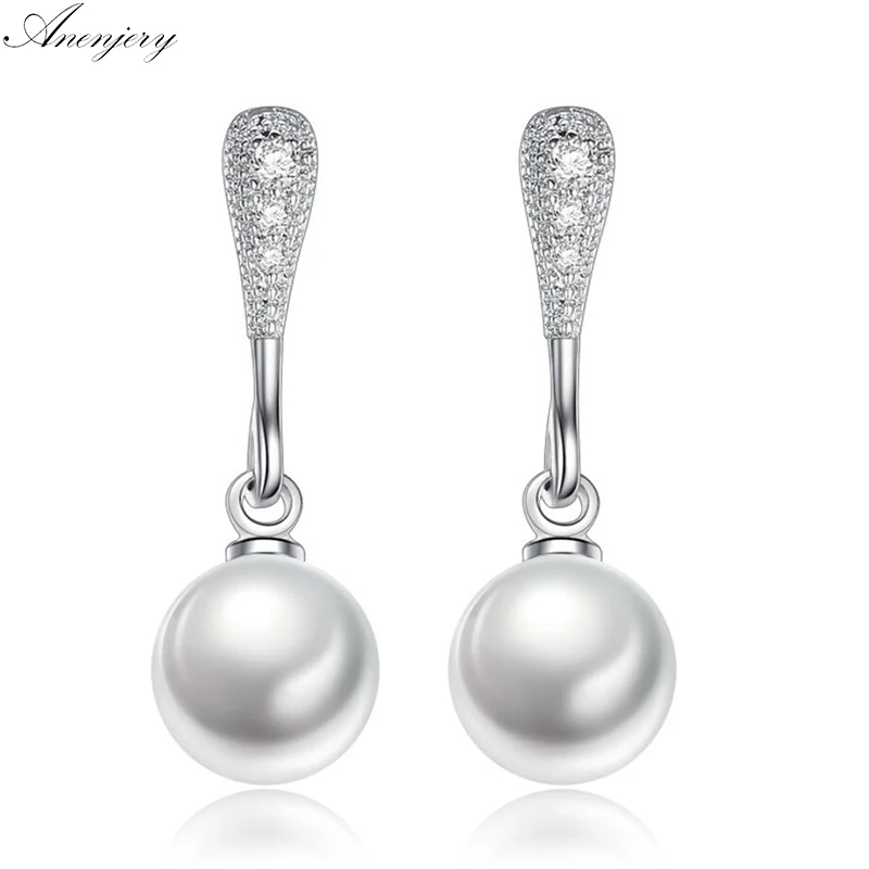 

Elegant Fashion 925 Sterling Silver Imitation Pearl Waterdrop Pendant Zircon Earrings For Women brincos S-E190