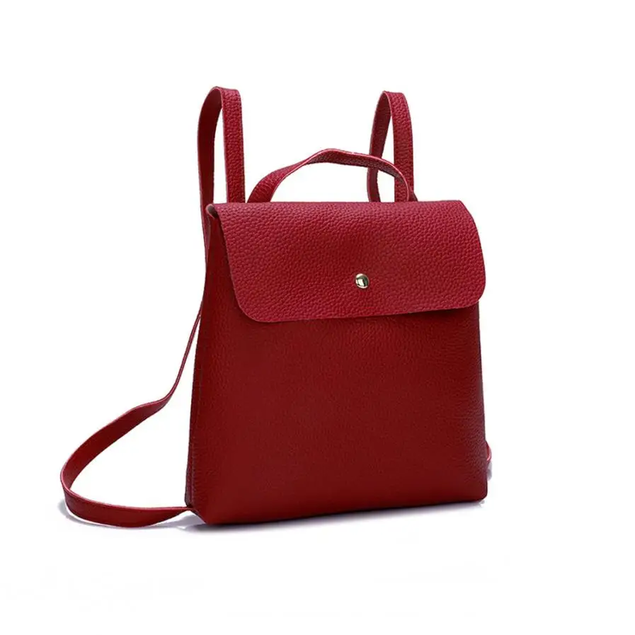 Модные сумки для женщин и девушек, чистый цвет, из искусственной кожи, мини школьная сумка, рюкзак с застежками, сумка через плечо, рюкзаки для девочек-подростков, L* 5 - Цвет: Red