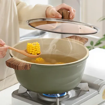 

28cm Medical Stone Soup Pot Non-stick Multi-functional Household Japanese Soup Pot with Glass Cover Gas Stove Induction Cooker