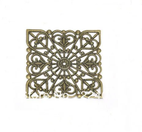 

Free shipping 100pcs/40x40mm Square Ancient Bronze Tone Filigree Flower Wraps Jewelry Findings Connectors Fit More Hair Clip
