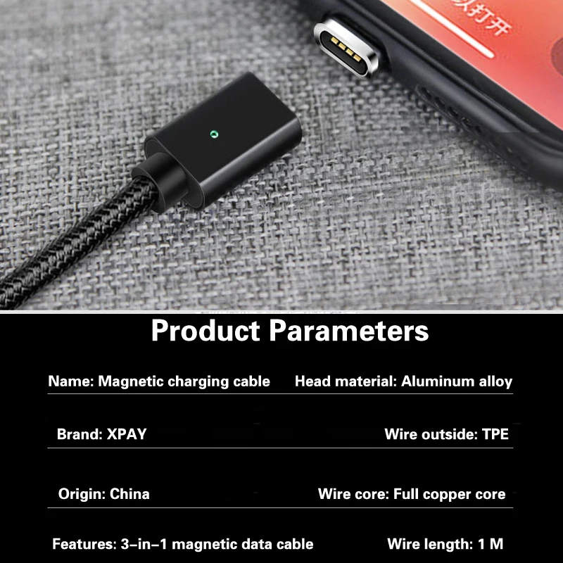 Магнитный зарядный кабель 1 м Micro USB для iPhone XR XS Max X 8 7 6 S магнитное зарядное