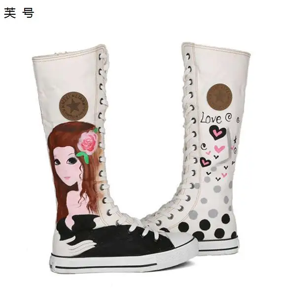 

New Female Shoes Hand-Painted Canvas Student shoes Women High Boots Fashion zipper Boots Women Dance Shoes Boots Large Size35-43