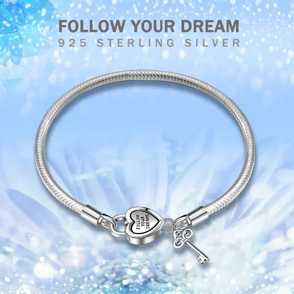 

EUDORA 925 Sterling Silver Heart Lock Key Strand Bracelets Women Romantic Love Bracelets Memory Wedding Lover Best Gift CYBC03