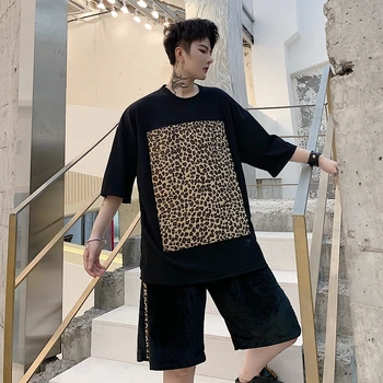 

Summer New Leopard T Shirt Men Fashion Casual Short-sleeved Tshirt Man Streetwear Trend Wild Hip-hop Loose T-shirt Male Clothes