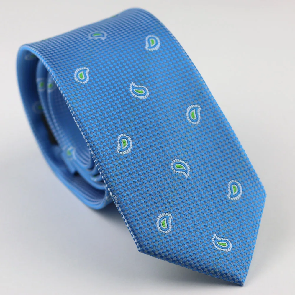 Мужские галстуки для костюма дизайн небесно-голубой с зеленым/белым Пейсли шейный платок, тонкий галстук 7 см платье рубашки Свадьба Cravat Gravatas Corbata
