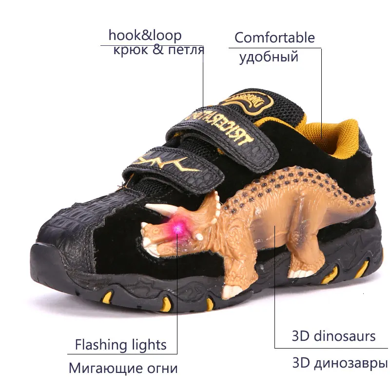 3d com Luz Dinoskulls Menino Tênis Brilhantes Led Light up Shoes Couro Genuíno Luz Calçados Esportivos 27 Dinossauro -34 2020 3 Cheap Tênis