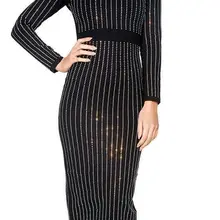 Рабочая одежда черные кристаллы одежда с длинным рукавом повязки платья для женщин новое поступление женское вечернее платье