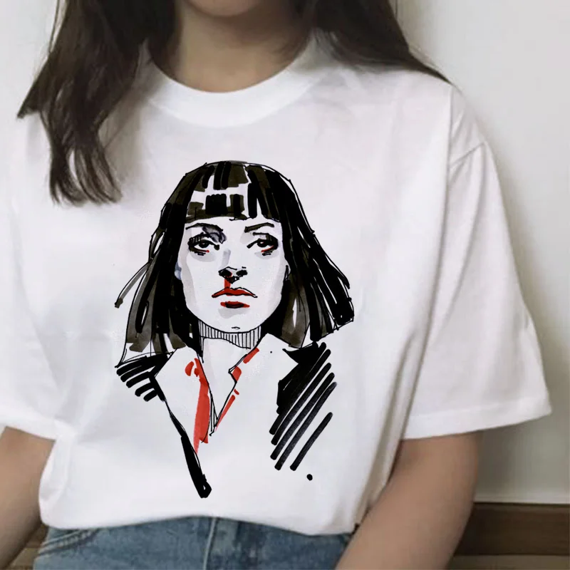 Pulp fiction ulzzang Миа футболка женская с принтом гранж femme harajuku забавная кавайная одежда с коротким рукавом Футболка уличная одежда