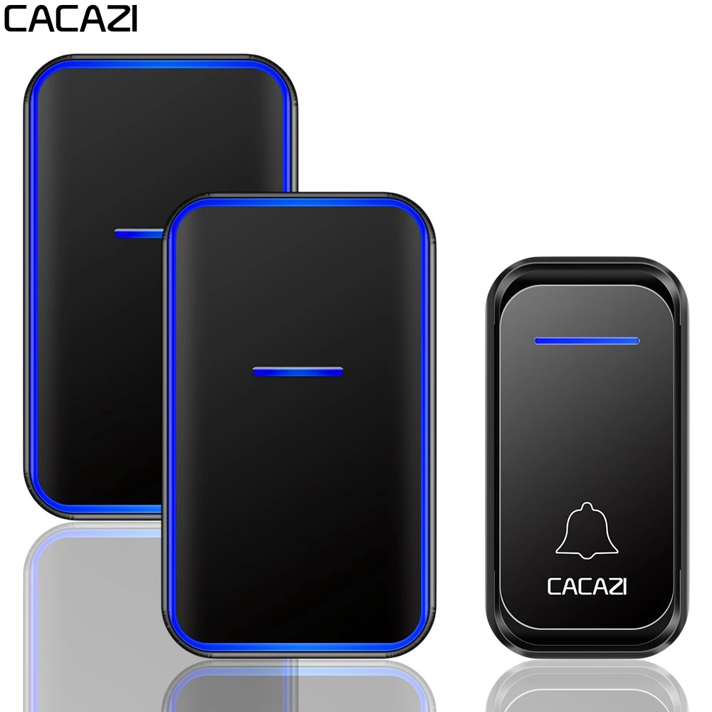 Умный домашний беспроводной дверной звонок CACAZI, водонепроницаемый, 1 кнопка, 1 2 приемника, вилка стандарта США, ЕС, Великобритании, Австралии, дверной звонок, беспроводной звонок