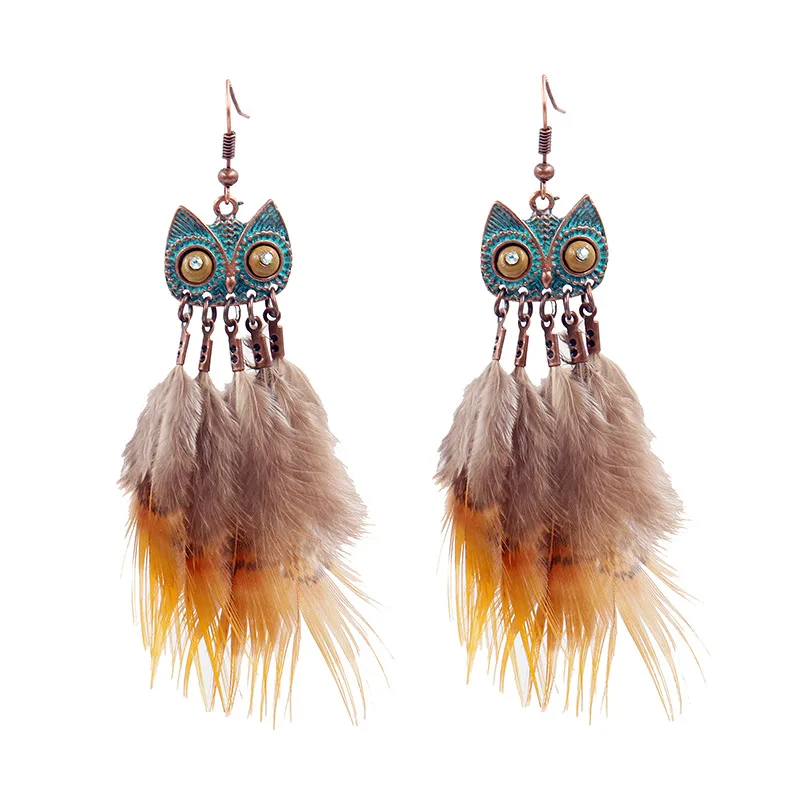 

New Creative Owl Tassel Earrings Geometric Hyperbole Animal Feather Ethnic Hanging Dangle Drop Long Earrings for Women