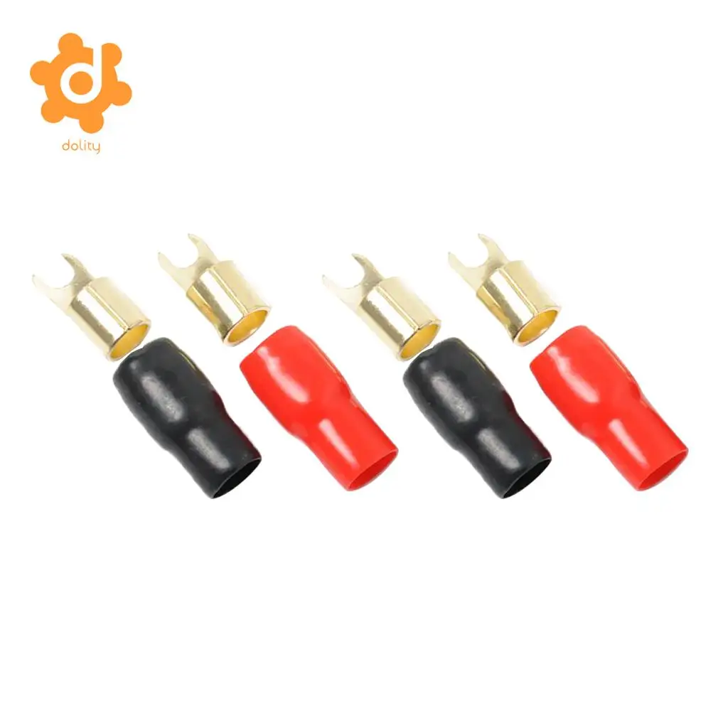 dolity 2 Pairs 4 AWG Car Audio Power Ground Wire Fork Terminal Connector Brass