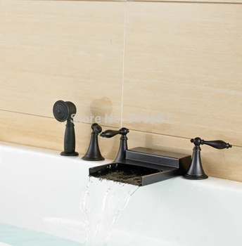 

Modern Oil Rubbed Bronze Bathtub Faucet Waterfall Three Handles Mixer Tap