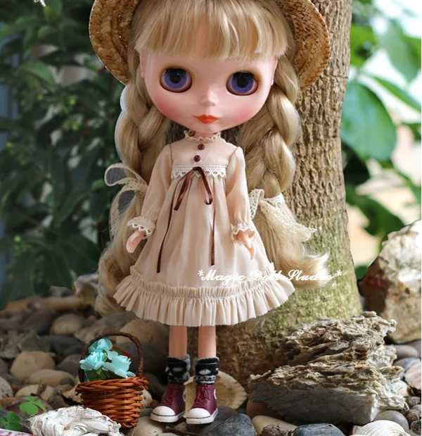

[MG525] Free Shipping Blythe Doll Outfits # Cotton Rural Style Dress Set Fit For Blythe Azone Licca Pullip Doll Clothes Retail