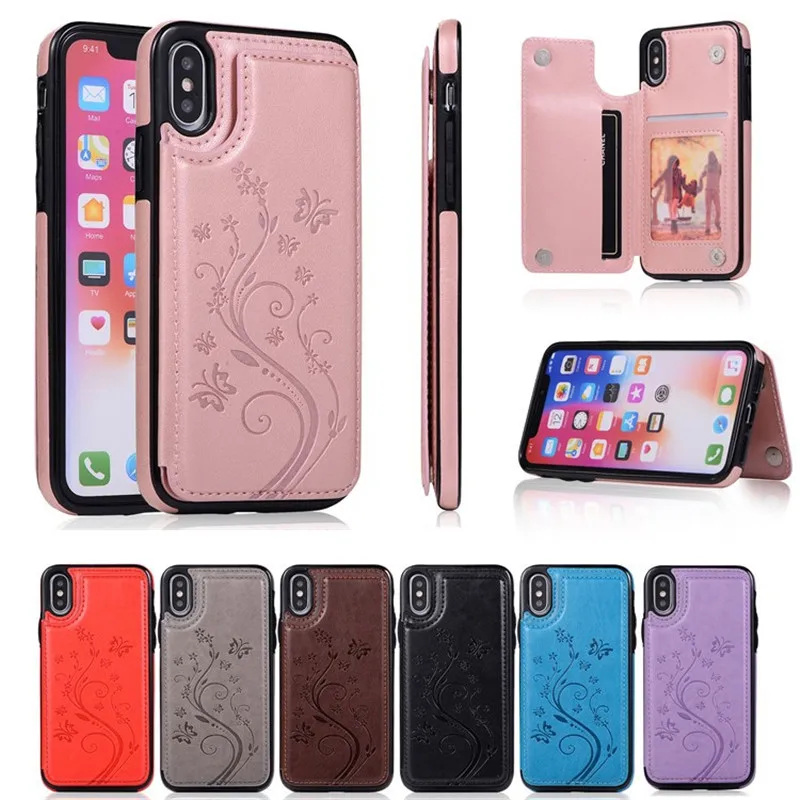 

Floral Wallet Cover Soft Kickstand Case For iPhone 6 6s 8 7 Plus X XS XR XS MAX Card Holder Leather Case Coque
