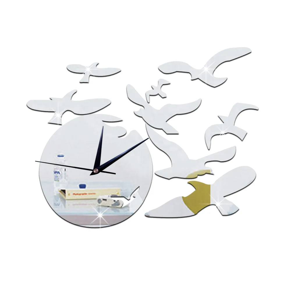 DIY Защита окружающей среды хрустальные декоративные часы, стена чайки уровня моря часы, зеркальные кварцевые немой часы