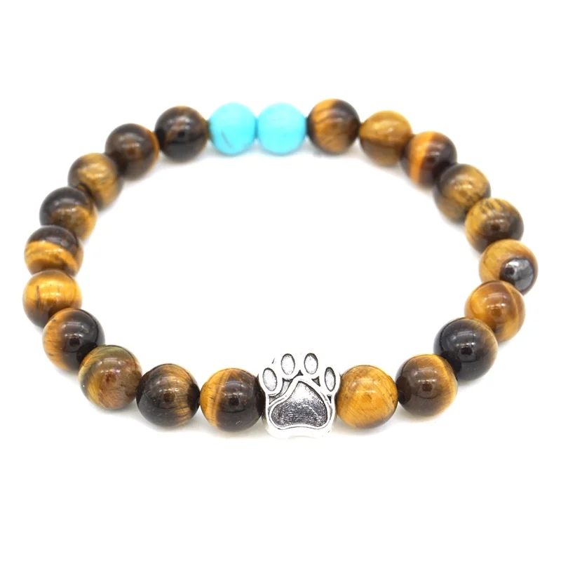 3 Styles Paw Print Charms Bracelets 8MM Black Lava Stone Beads DIY Aromatherapy Essential Oil Diffuser Bracelet Tiger Eye STONE | Украшения