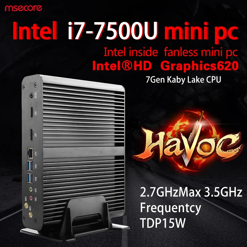 

MSECORE I7 7500U Fanless Mini PC Windows 10 Desktop Computer game pc NUC barebone system linux intel HTPC Nettop HD620 300M WiFi