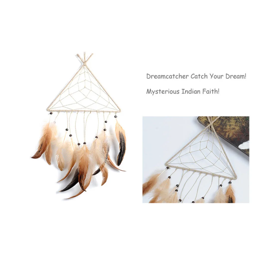 Retro Triangle Feather Dream Catcher Wind Chimes Dreamcatcher for Party Home Decor
