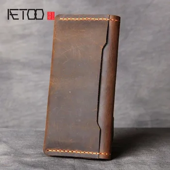 

AETOO Handmade Crazy Horse leather long wallet, simple classic retro leather money clip, head layer cowhide mobile phone bag