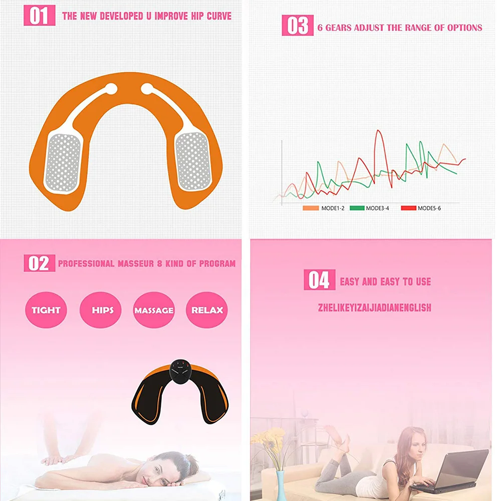 Buttock Trainer EMS Hip Trainer Muscle Stimulator EMS Butt Lifting Massager Vibrating Exercise Muscle Trainer Fitness Slimming
