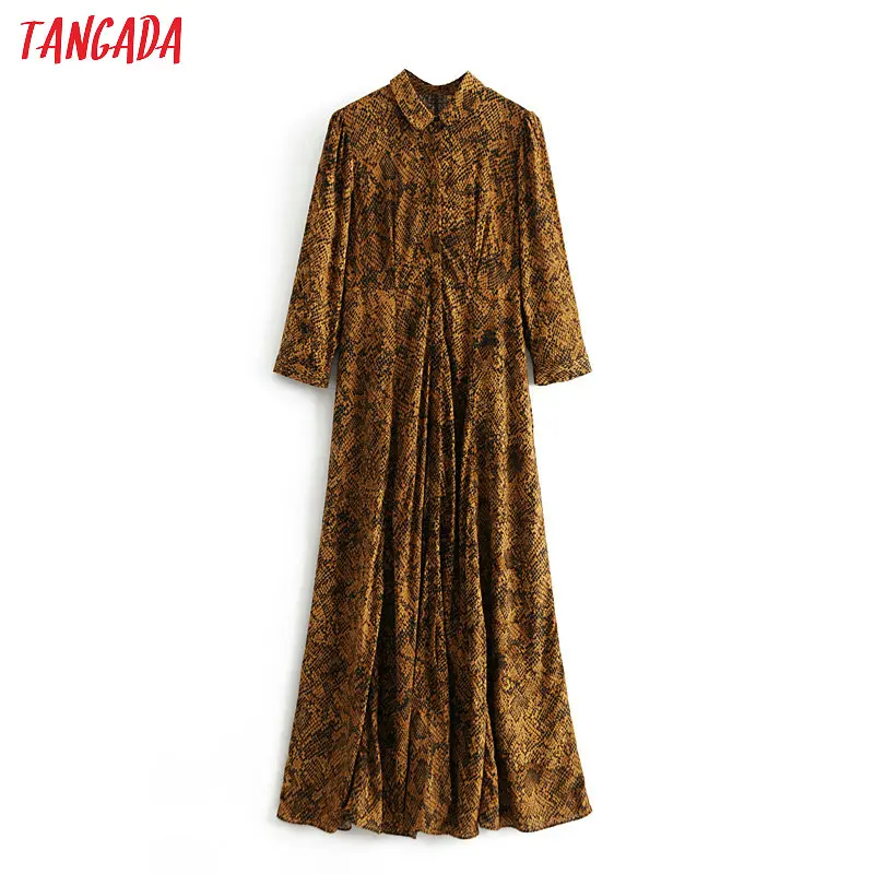 

Tangada women vintage maxi dress animal print snake long sleeve retro female long dresses vestidos 3H143