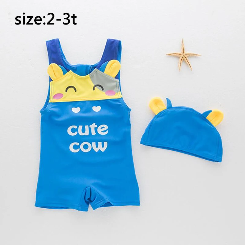 Мультфильм OX дизайн дети купальники с коротким рукавом для мальчиков Комбинезон детский купальный костюм детская пляжная одежда 2-6Yrs - Цвет: size 3t blue