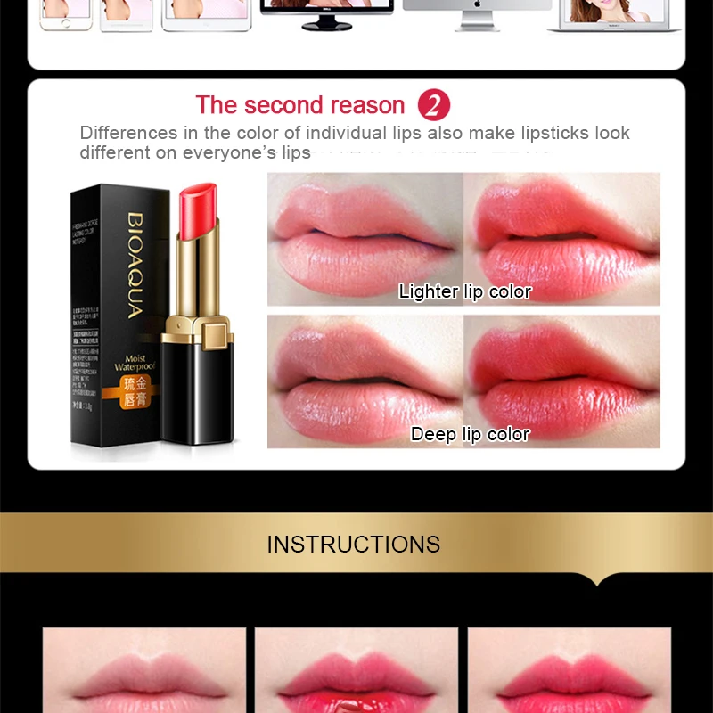 BIOAQUA Gold Lipstick Brilliant Lip Gloss Refreshing Long Lasting Lipstick Women Sexy Luxury Glitter Makeup Lips Tool 38