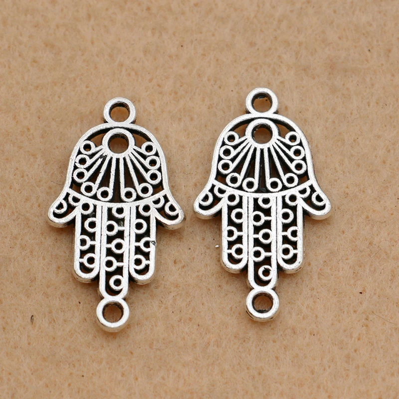 10pcs Antique Silver Plated Hamsa Hand Connectors For Jewelry Making