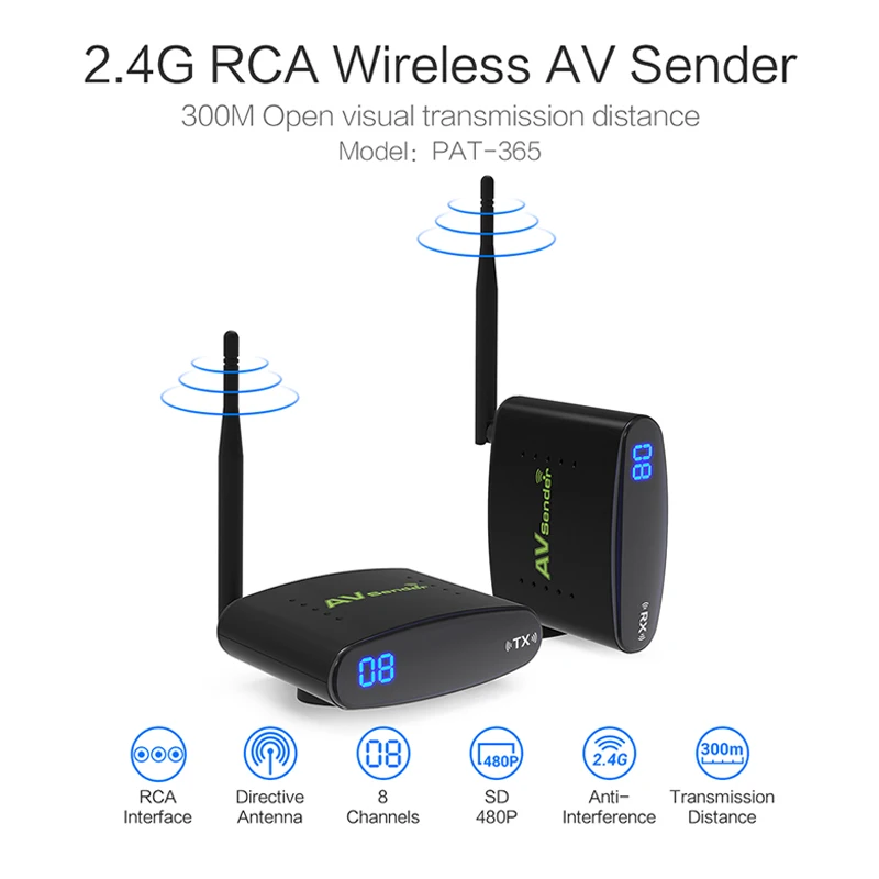 

PAT-365 2.4GHz 300m Wireless AV A/V Audio Video Sender Transmitter and Receiver With EU US UK AU Plug for PAT365