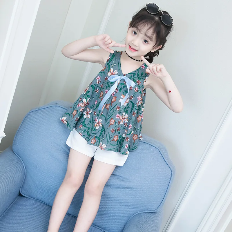 

6 8 10 12 13 14 Year Summer Girls Clothes Sets Baby Girl Short Sleeve Shirt Top+Shorts Suits Kids Clothing