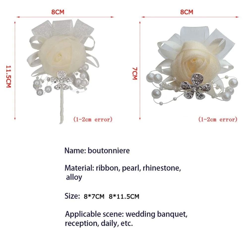 Слоновой кости Подгонянный жемчуг запястье корсаж кристалл Жених Бутоньерка свадьба ручной работы цветок Роза бутоньерка на запястье для подружки невесты X978-Z