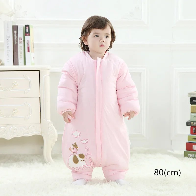FEWIYONI/ осенне-зимний спальный мешок из хлопка для малышей, Одноцветный спальный мешок с разрезом для малышей, теплый спальный мешок - Цвет: Розовый
