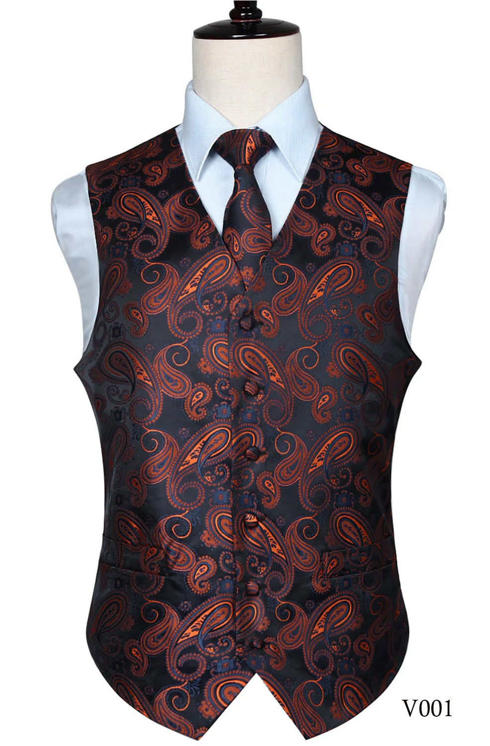 

Men's Classic Wedding Paisley Floral Jacquard Waistcoat Vest Pocket Square Tie Suit Handkerchief Set
