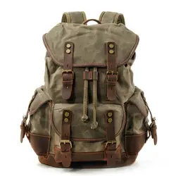 M272 Винтаж Холст кожа рюкзаки для мужчин ноутбука Daypacks водостойкие рюкзак из парусины большой вощеный альпинизм путешествия пакет