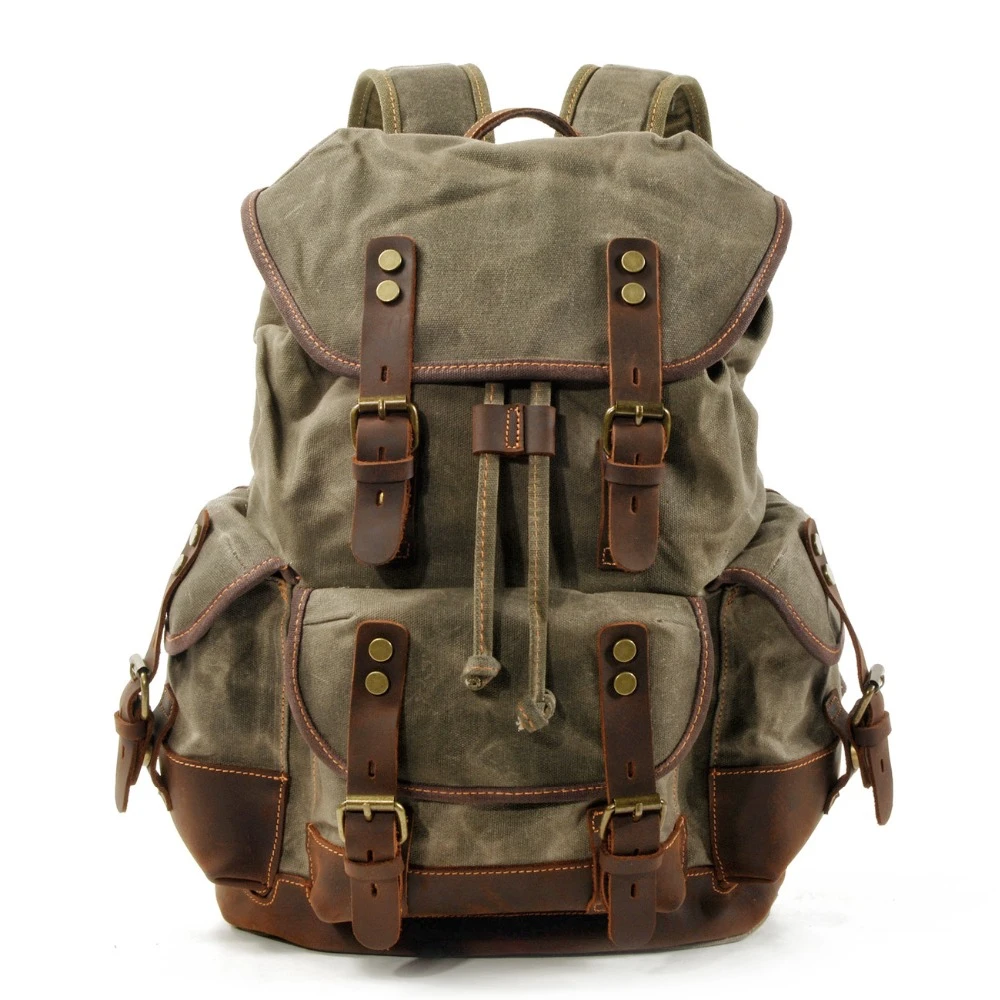 YONG-SHOP Made in The USA School Backpack Vintage Casual Canvas Backpack Travel Hiking Rucksack for Men Women Daypack 