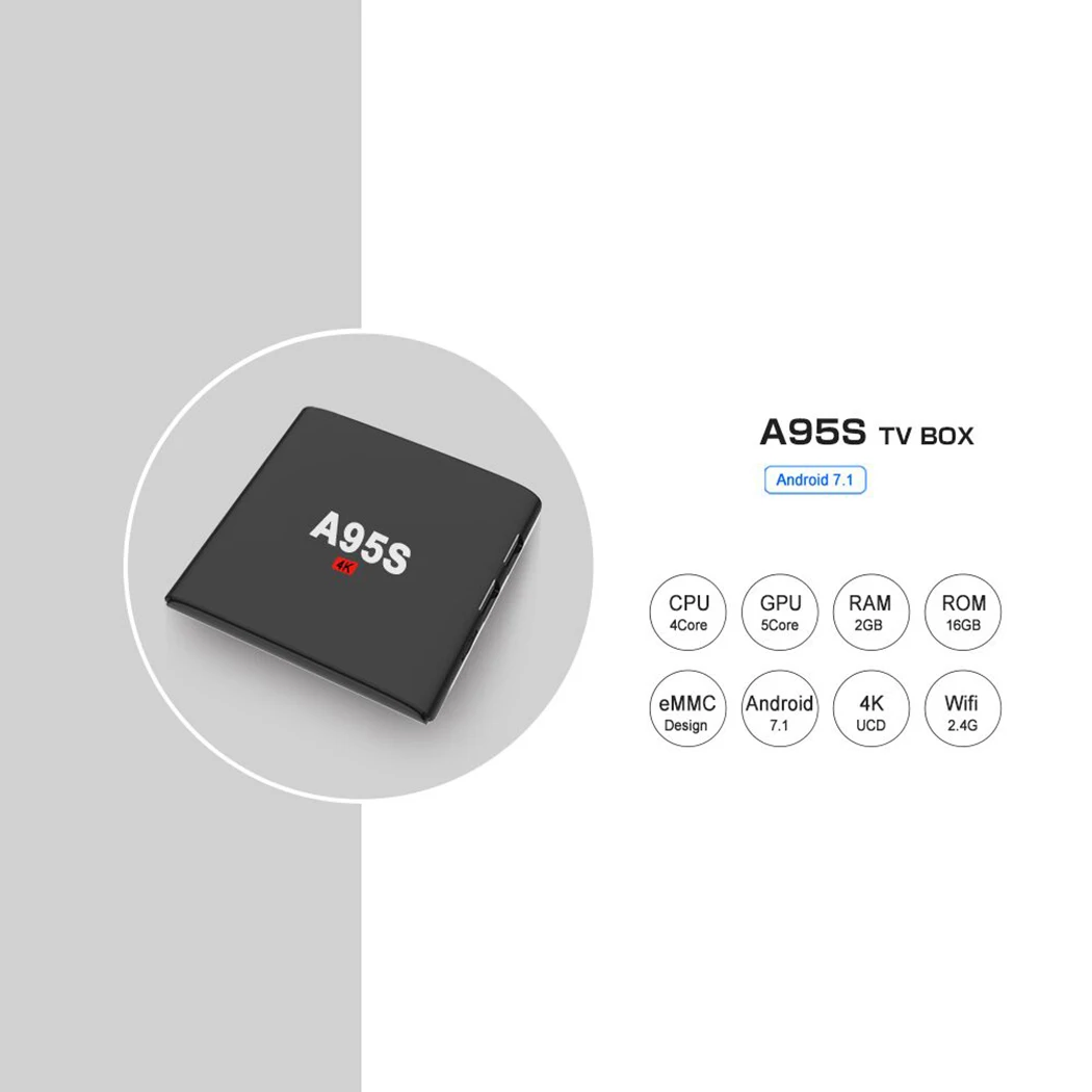 A95S Android 7 1 2 ГБ 16 WI FI 100 м LAN Inteligente ТВ 4 К Suporte 3D HD Media плеер мини поле HD|ТВ-приставки и