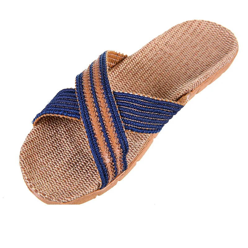 Mntrerm-Chanclas de lino para hombre, Sandalias planas antideslizantes de lona de lino de diseñador, Zapatillas de casa, zapatos de paja a la moda, novedad de verano