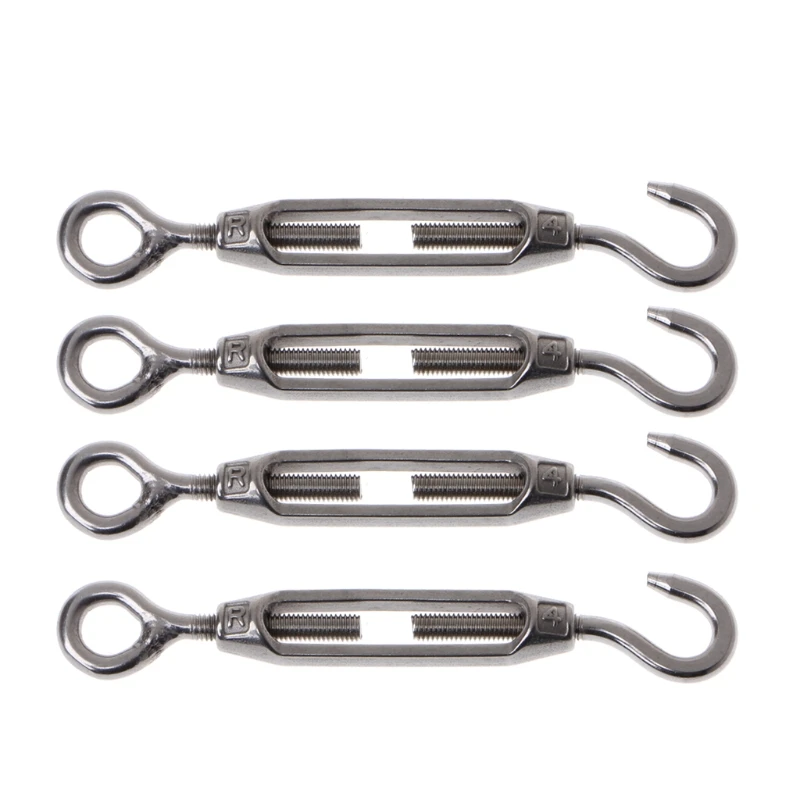 

4PCS 304 Stainless Steel M4 Hook & Eye Turnbuckle Light Duty Wire Rope Tension