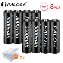 PALO 8 шт. 2a AA перезаряжаемые батареи AA NiMH 1,2 V 3000mAh aa Аккумуляторы для дистанционного управления игрушечной камеры