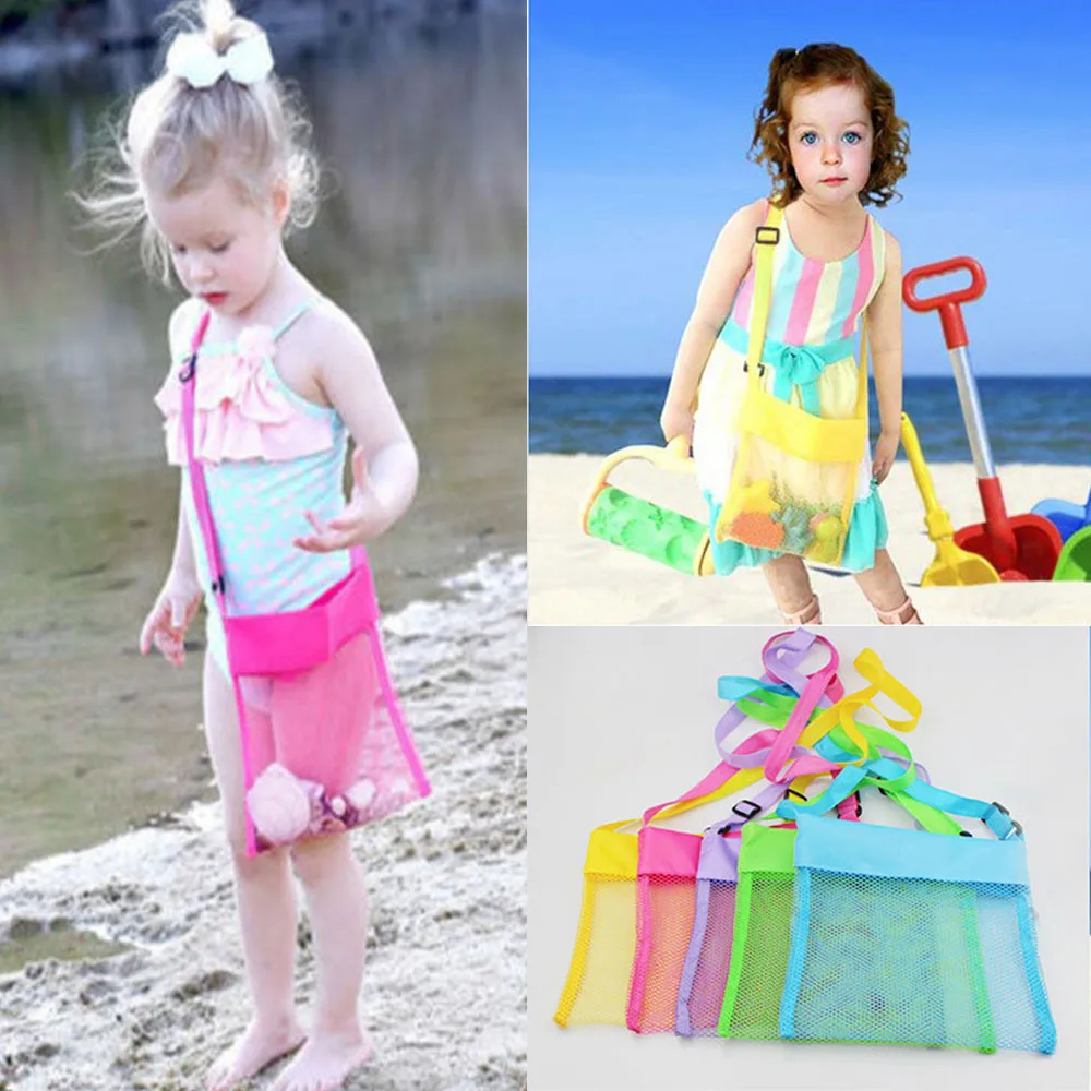 

Beach Mesh Bag Pouch Kid's Children's Fun Toys Sea Shell Storage Bag Beach Fun Soild