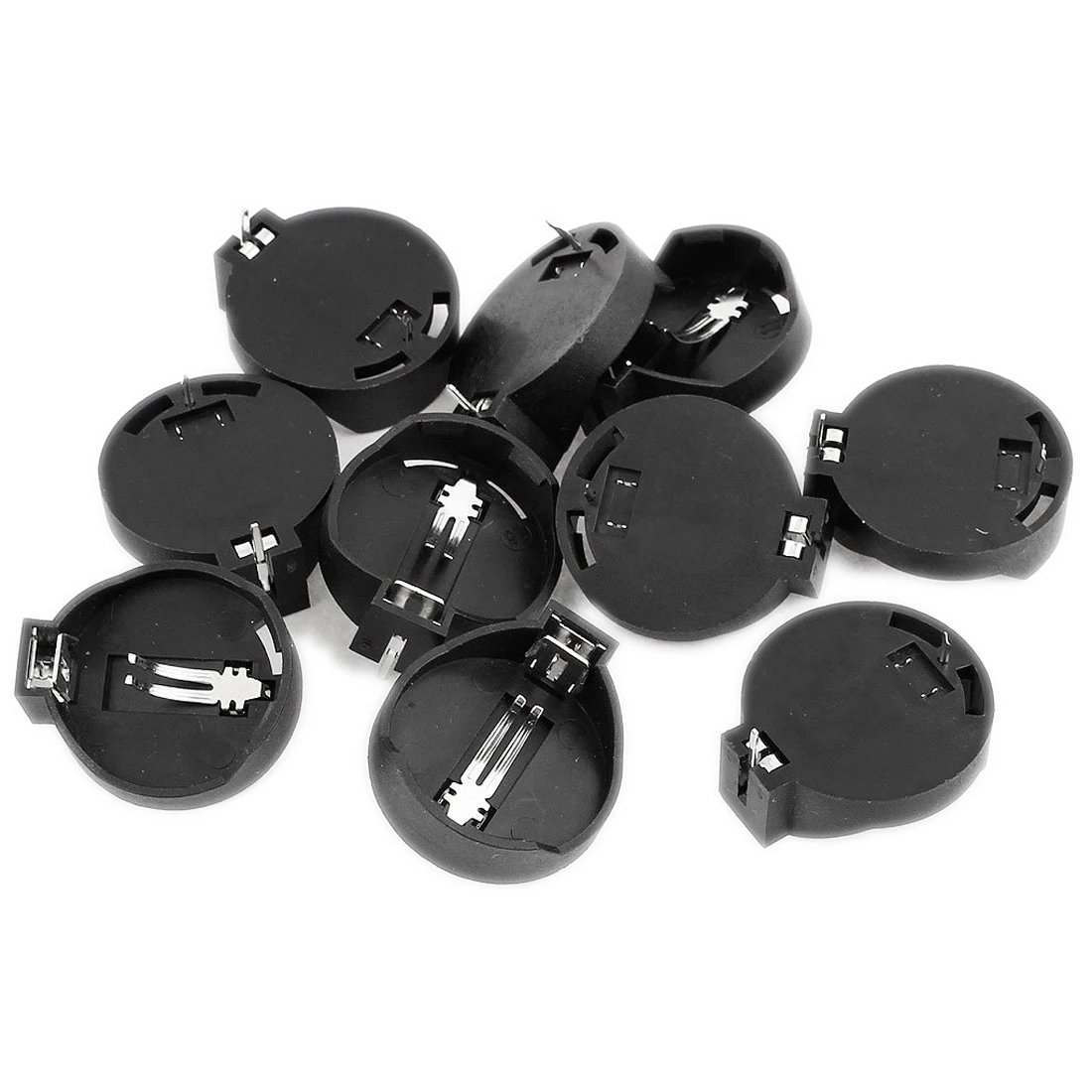 Round Button Battery Holder Case for CR2032 2016 Black(Pack of 10