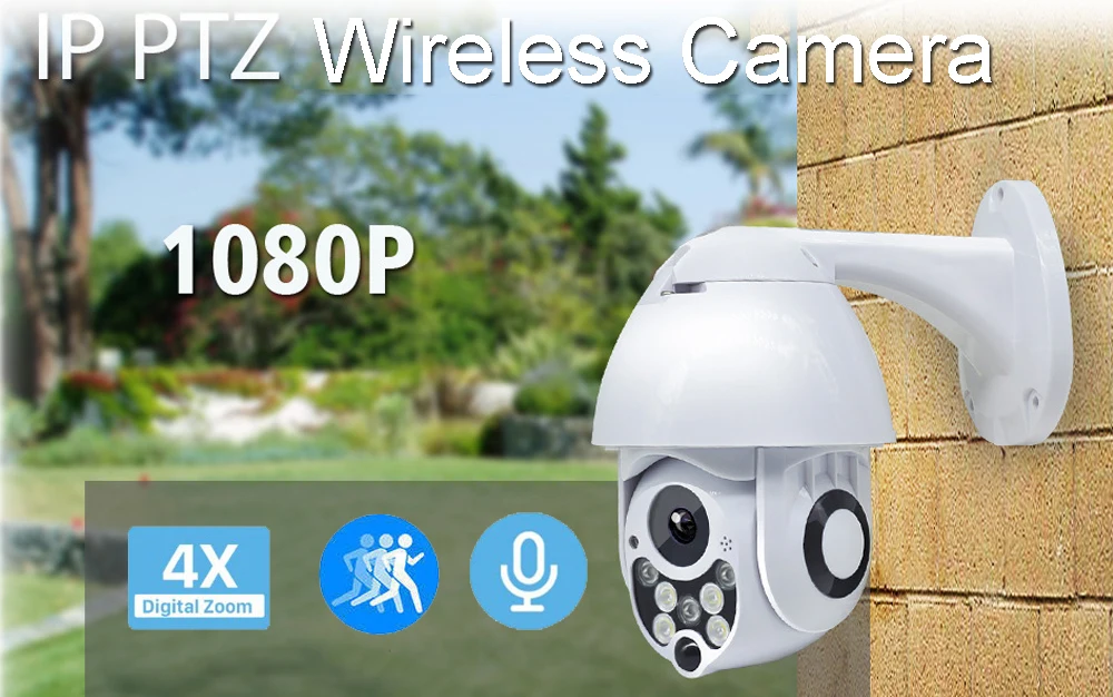 1080P 2MP Беспроводная ip-камера Wifi скоростная купольная PTZ наружная IP66 Onvif двухсторонняя аудио IR CCTV камера видеонаблюдения внешняя