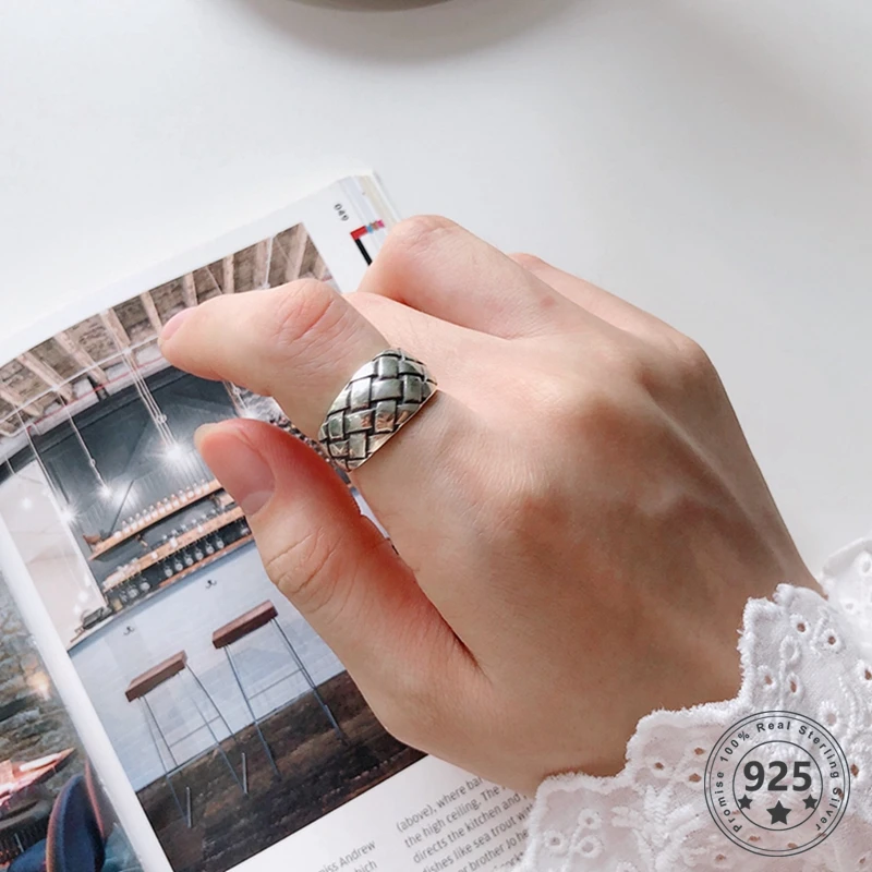 

LouLeur Real 925 Sterling Silver Cross Rings Vintage Geometric Big Wide Rings For Women Western style Fashion Fine Jewelry Gifts