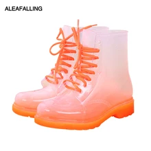Aleafalling/женские резиновые сапоги; Водонепроницаемая женская обувь на шнуровке для зрелых женщин; прозрачные ботильоны ярких цветов; Уличная обувь для девочек; AWBT41