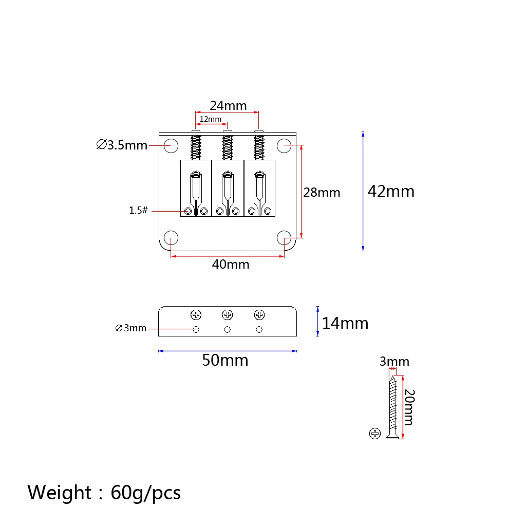 Adjustable 3 String Guitar Hardtail Bridge for Cigar Box Electric Guitar Replacement Accessories