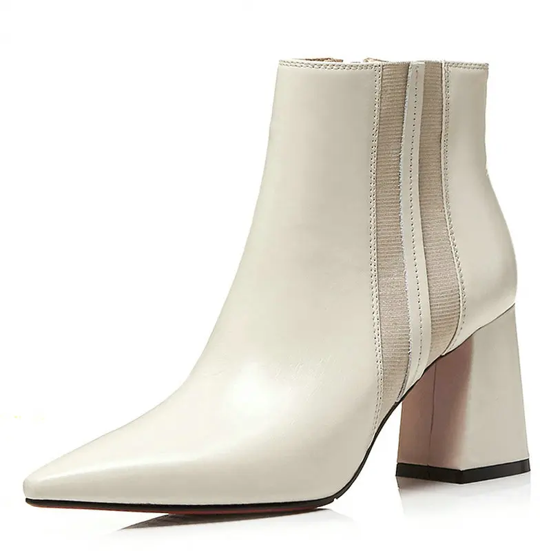 

Nude Black Pointed Toe Ankle Boots for Women Fashion Genuine Leather Dress Party Short Boots Ladies 2020 Winter Boots Plus Size