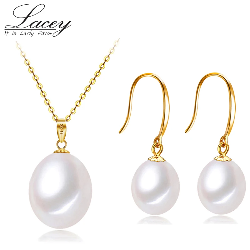 Real 18k gold jewelry sets,natural pearl pendant earrings jewelry sets AU750,white freshwater pearl jewelry for women fine gift