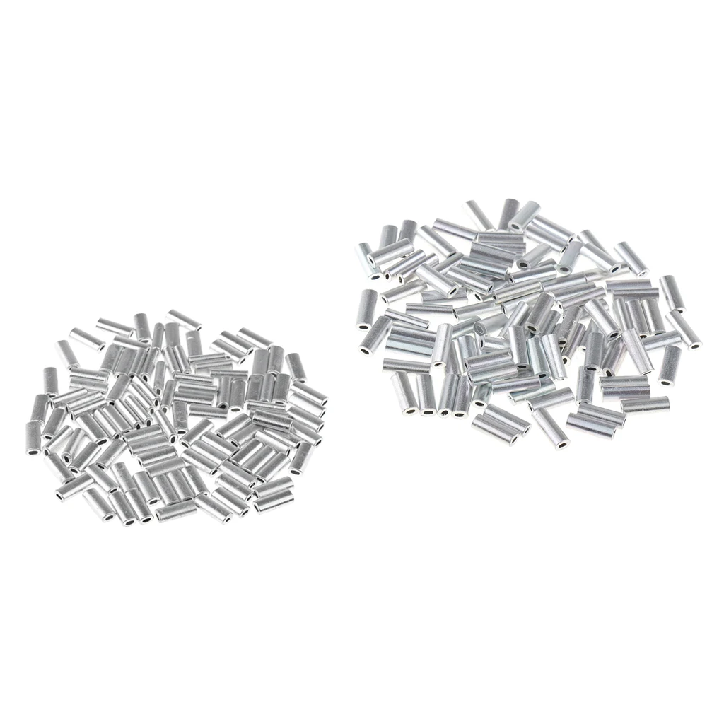 200 Pieces Mini Aluminum Oval Crimp Kit, 10mm Length Single Crimp Sleeve Set Aluminum Tube Fishing Connector, Sizes 1.2mm/1.5mm