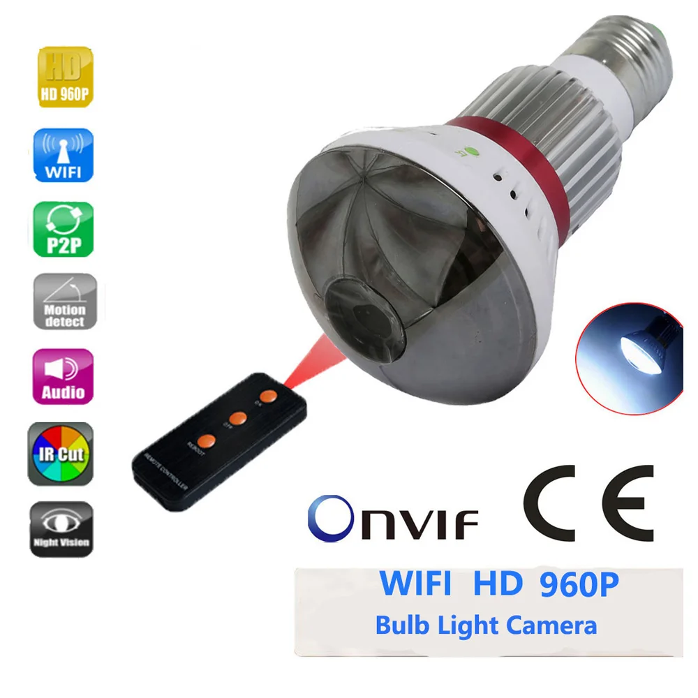 

JCWHCAM HD 960P Mirror Cover Bulb LED Light Motion Detection WIFI Camera DVR Home Security Surveillance Camera